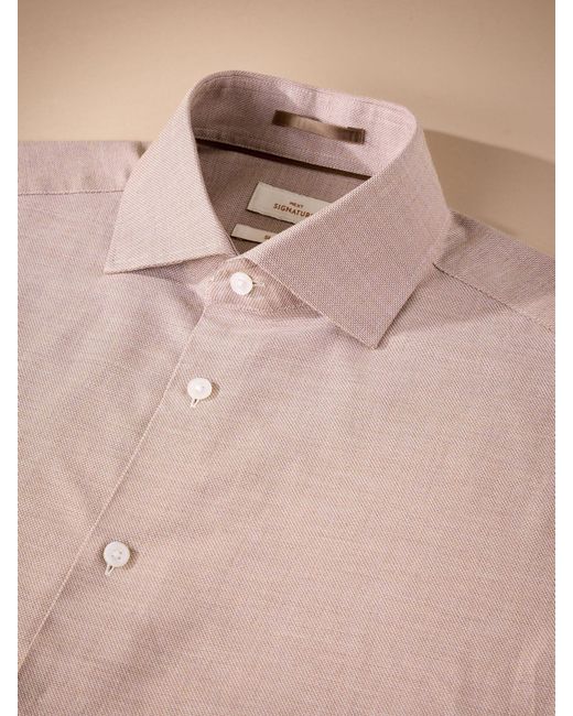 Next Brown Slim Fit Textured Signature 100% Cotton Long Sleeve Shirt for men