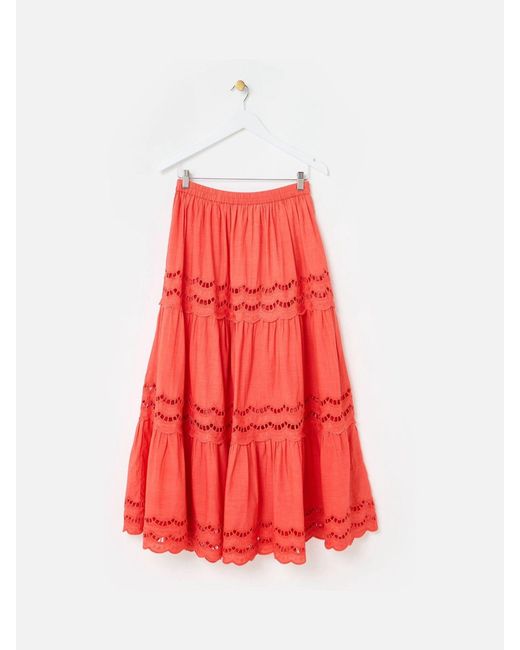Oliver Bonas Coral Scalloped Cutwork Tiered Midi Skirt
