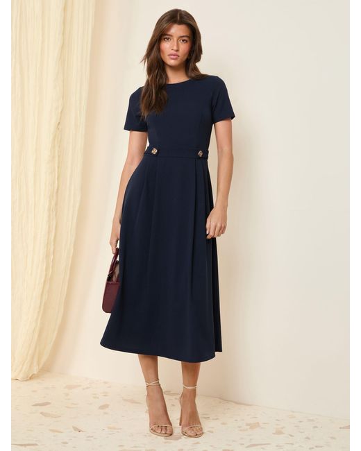 Friends Like These Tab Detail Short Sleeve Midi Tailored Dress in Blue |  Lyst