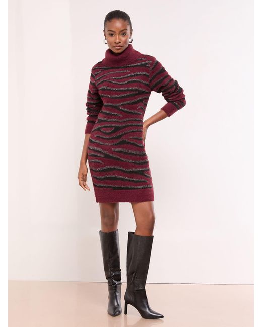 Lipsy Women's Purple Zebra Print Cowl Neck Eyelash Long Sleeve Mini Knitted  Dress