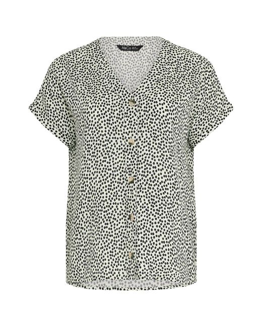 M Com Gray Spot Short Sleeve Button Blouse