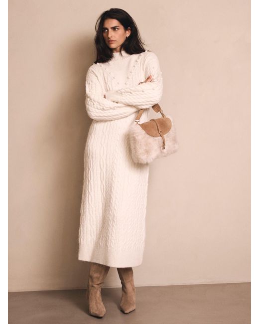 Mint Velvet White Bobble Detail Knitted Midi Dress