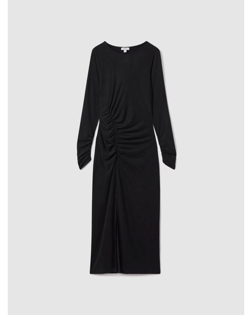 Reiss Black Lana - Charcoal Ruched Jersey Midi Dress