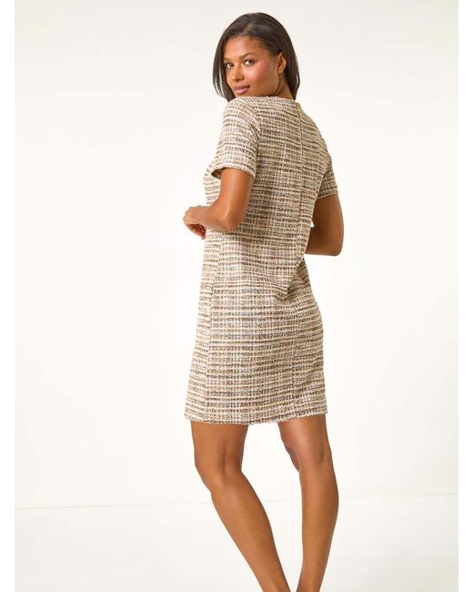Roman Brown Textured Pocket Stretch Shift Dress