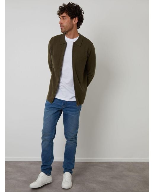 Threadbare Green Zip Through Knitted Shacket for men