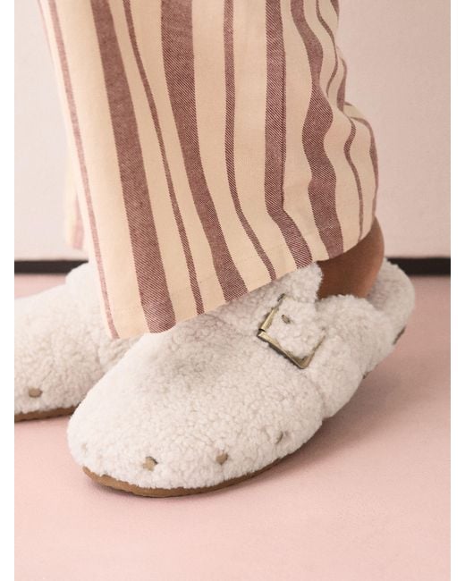 Next Pink Neutral Borg Footbed Slippers