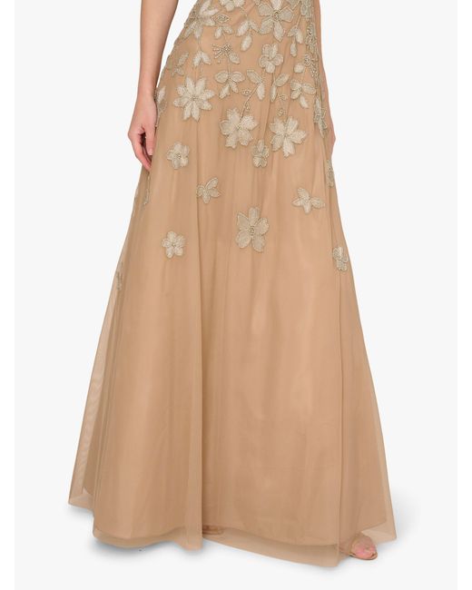 Adrianna Papell Natural Strapless Beaded Mesh Dress