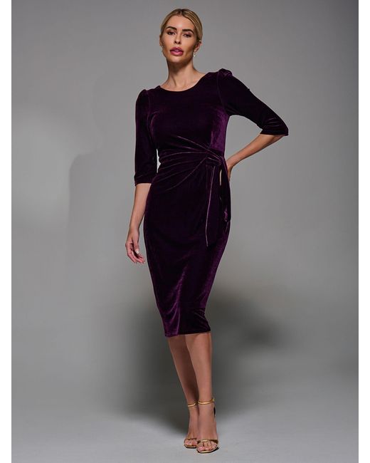 Jolie Moi Blue Side Tie Velvet Bodycon Dress