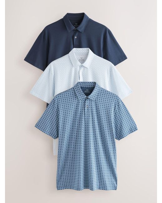 Next Blue Regular Fit Short Sleeve Jersey Polo Shirts 3 Pack for men