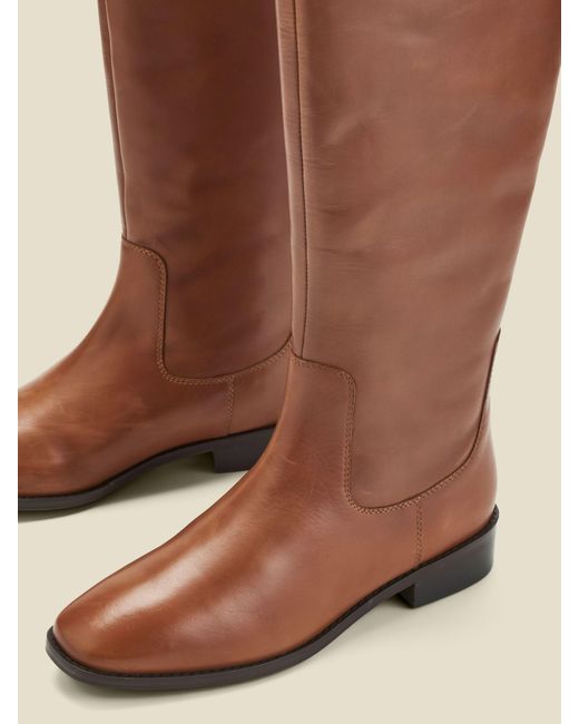 Sosandar Brown Square Toe Flat Leather Boots