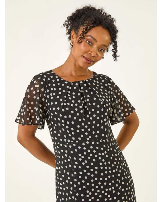 Roman Green Spot Print Godet Hem Midi Dress