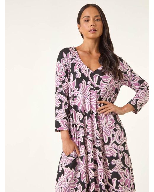 Roman Pink Petite V-Neck Swing Dress