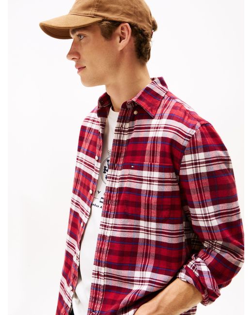 Tommy Hilfiger Red Regular Fit Tartan Check Flannel Shirt for men