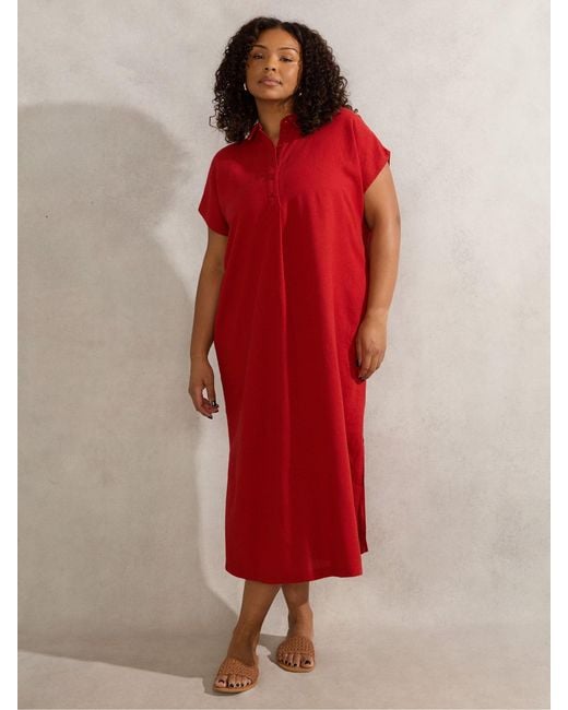 Live Unlimited Red Linen Blend Chuck On Shirt Dress