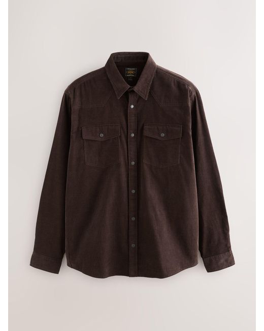 Next Brown Western Styling Long Sleeve Cord Shirt for men