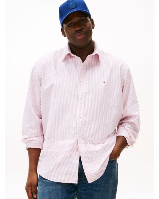 Tommy Hilfiger Men's Pink Plus Regular Fit Stripe Oxford Shirt