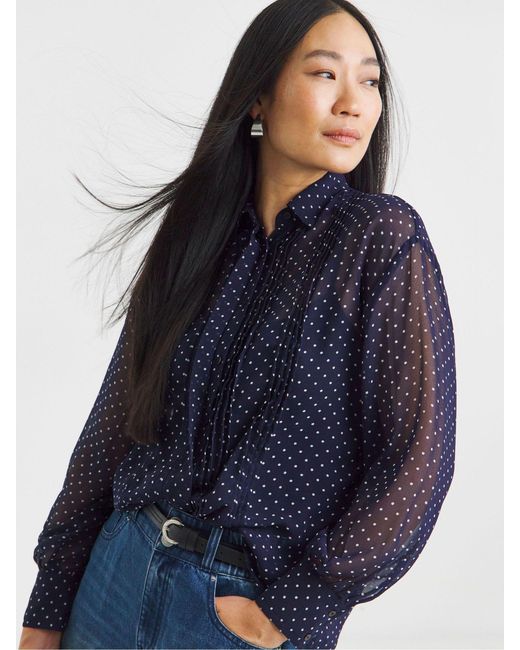 JD Williams Blue Spot Print Georgette Pintuck Shirt