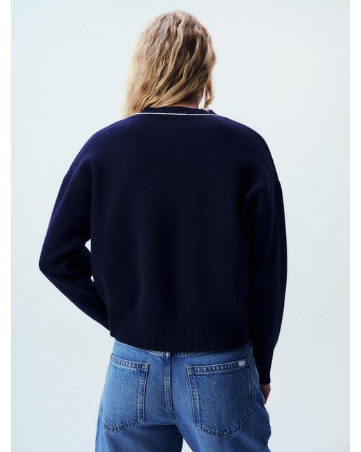 Self Blue Knitted Side Stripe Jumper