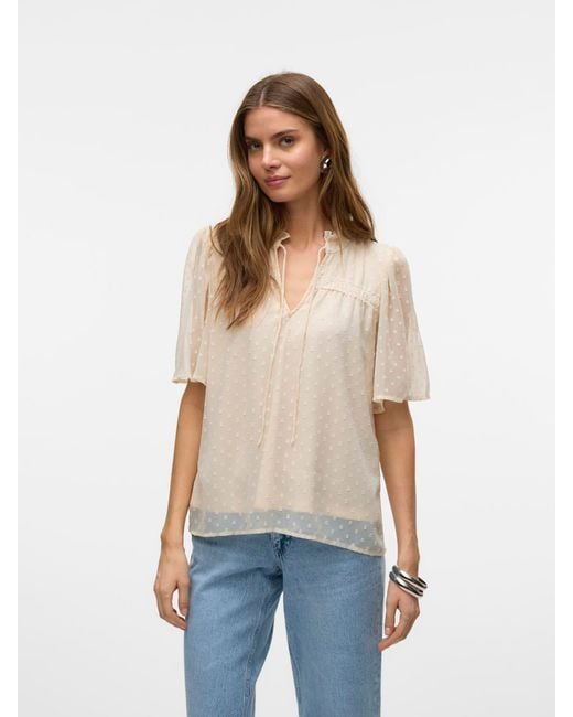 Vero Moda Blue Short Sleeve Dobby Blouse