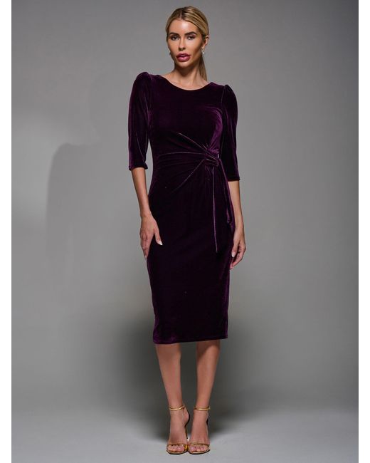 Jolie Moi Blue Side Tie Velvet Bodycon Dress