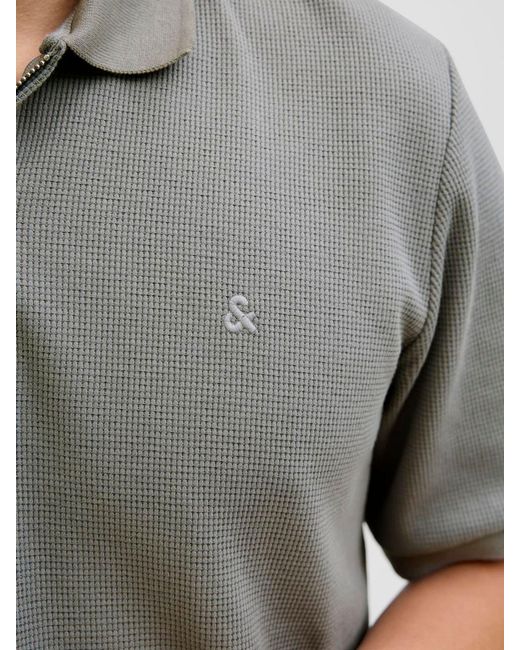 Jack & Jones Gray Quarter Zip Short Sleeve Polo Shirt for men