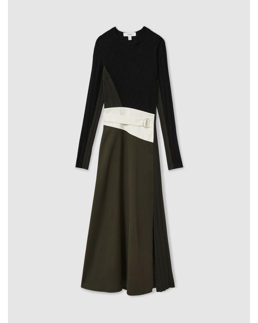 Reiss Natural Khaki & Rib Knit Belted Midi Dress