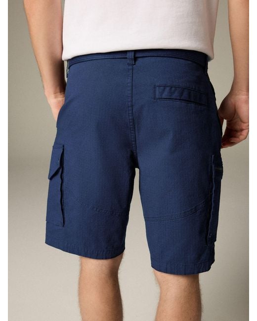 Next Blue Belted Ripstop Cargo Shorts for men