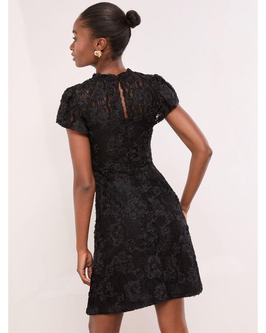 high neck floral skater dress High Neck Skater Dress In Black Floral Textured | EGO US