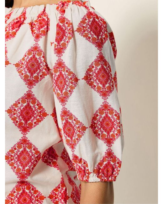 M Com Red Printed Tile Top