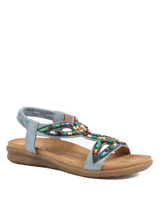 Pavers Blue Elasticated Embellished Slingback Sandals