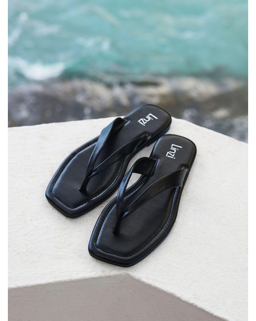 Linzi Black Element Toe Post Flat Sandals