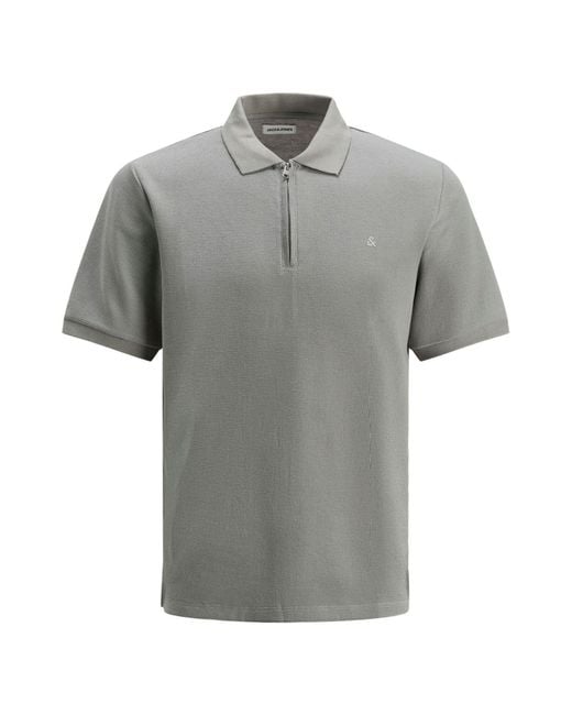 Jack & Jones Gray Quarter Zip Short Sleeve Polo Shirt for men