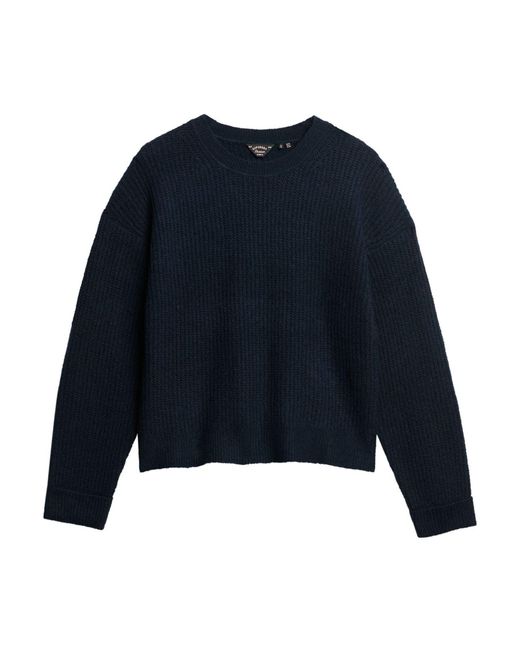 Superdry Blue Gebürsteter Rundhals-Pullover