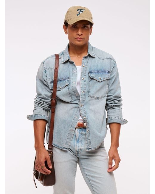 Abercrombie & Fitch Blue Denim Button-Up Shirt for men