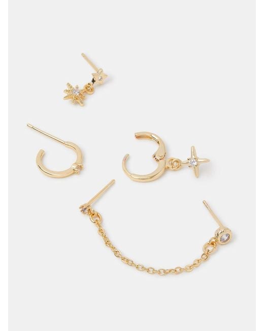 Accessorize Natural Plated 5-Pack 14Ct Mixed Chain Star Earrings