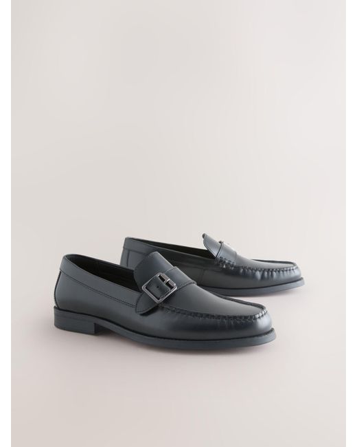 Next Black Leather Buckle Loafers for men