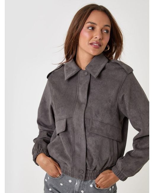 Threadbare Gray Faux Suede Collared Bomber Jacket