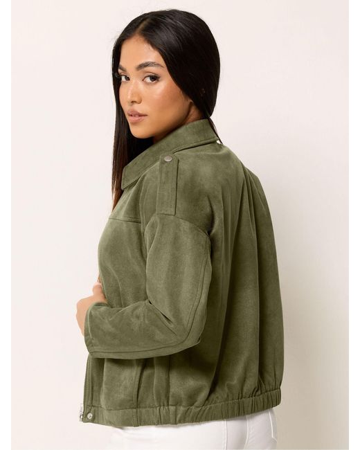 M Com Green Petite Suede Bomber Jacket