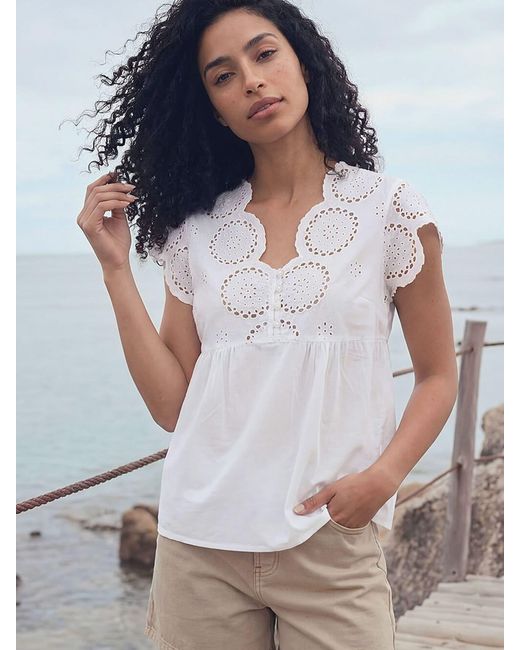 Roman White Broidery Buttoned Top