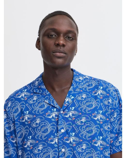 Blend Blue Crab Print Resort Short Sleeve Shirt for men