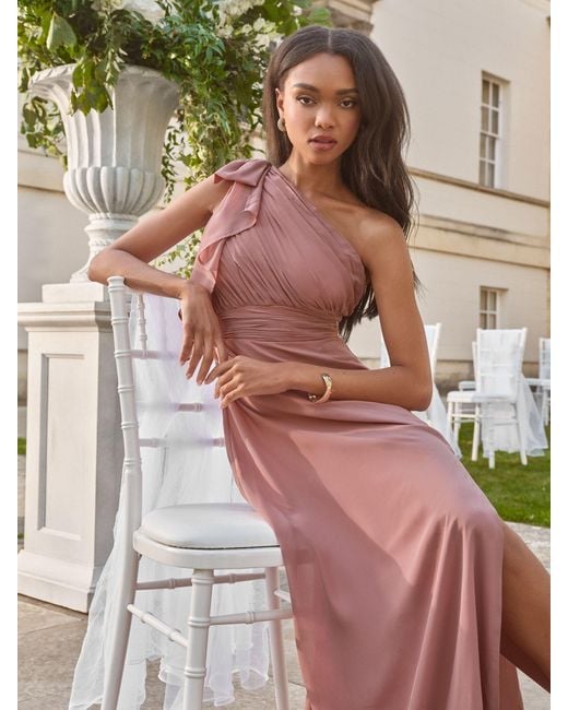 Lipsy Bow One Shoulder Maxi Wedding Bridesmaid Dress in Green | Lyst