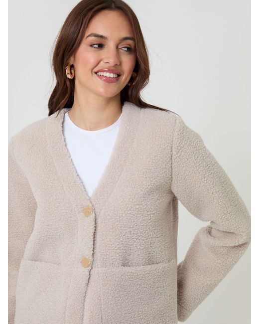 Threadbare Natural Cream Button Up Borg Jacket