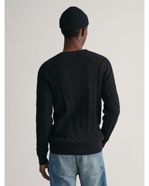 Gant 100% Baumwolle Zopfpullover Mit Rundhalsausschnitt in Black für Herren