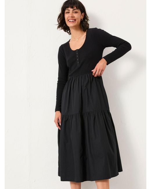FatFace Black Fatface Louise Jersey Woven Midi Dress
