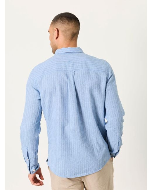 FatFace Blue Fatface Long Sleeve Linen Cotton Bugle Shirt for men