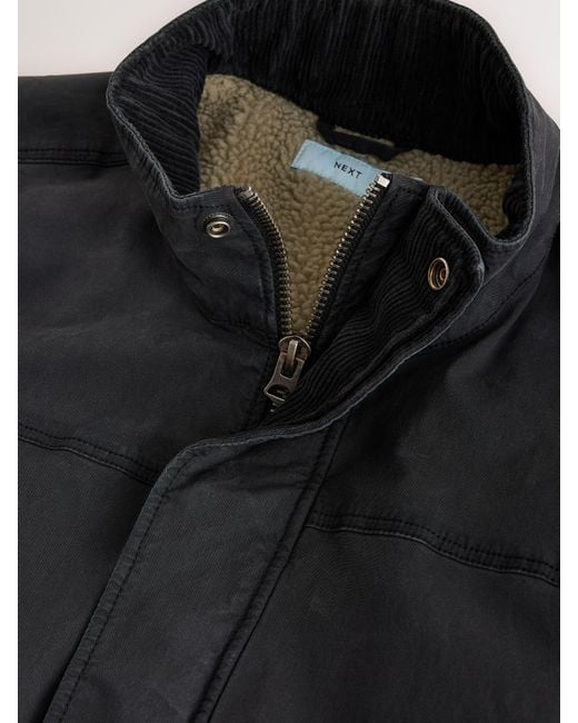 Next Black Cotton Borg Lined Shacket for men