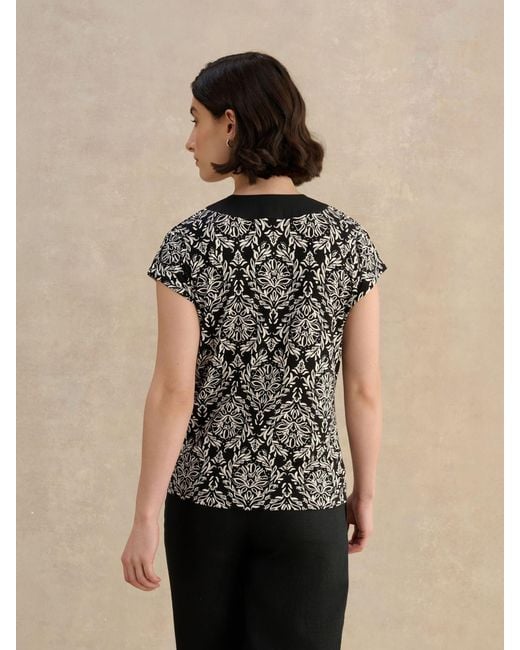 Hobbs Black Ivory Jonie Printed V-Neck Top