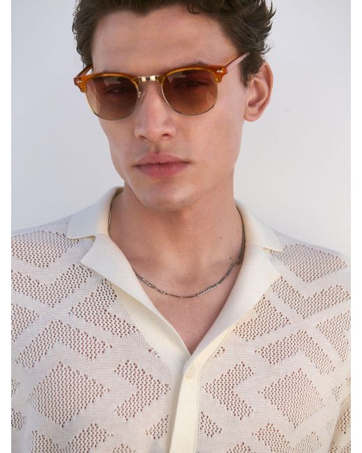 Next Natural Relaxed Fit 100% Cotton Short Sleeve Pointelle Knit Shirt With Cuban Collar for men