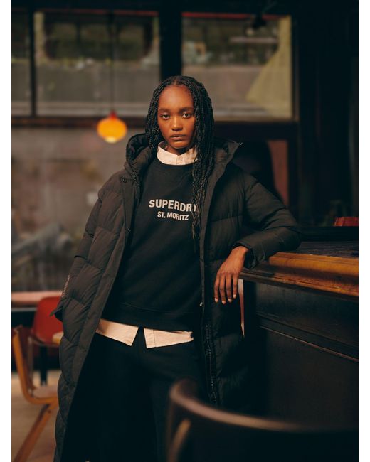 Superdry Black City Gefütterte Mäntel Mit Chevron-Muster
