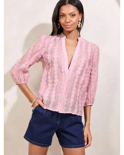 Lipsy Pink 3D Fabric Grandad Collar Short Sleeve Shirt